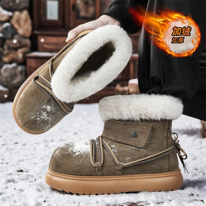 2025 New Winter Men Snow Boots Leather Warm Plush Men Shoes Soft Sole Fashion  Male Woman Outdoor Sneakers Ankle Boots 39-44 view 5