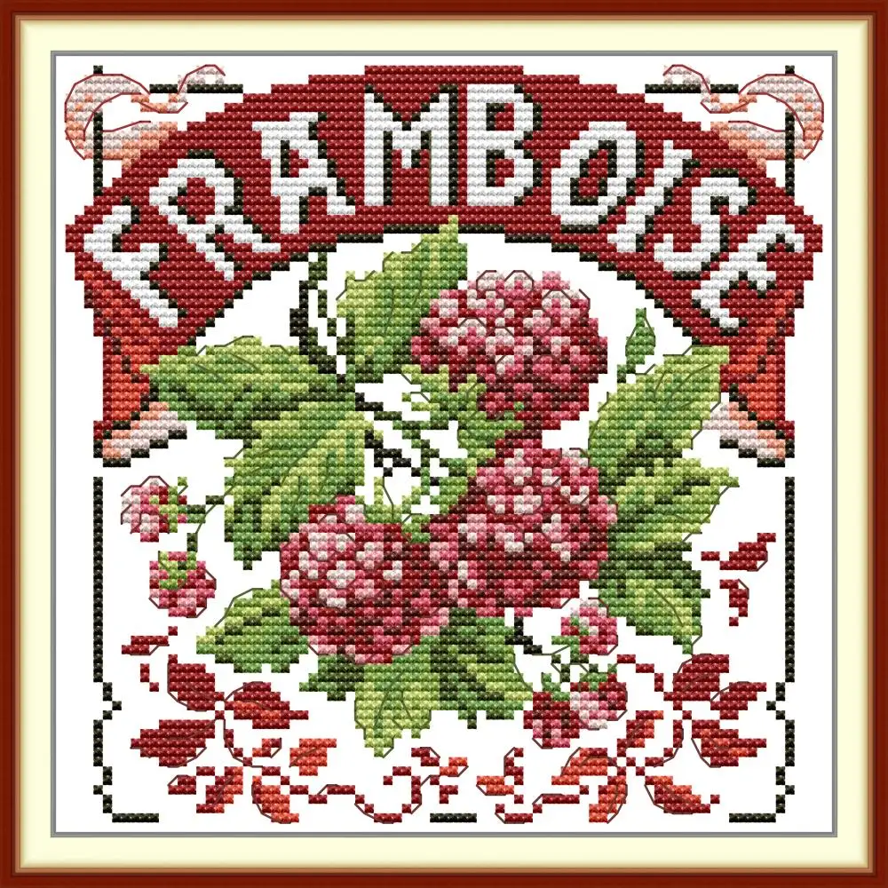 News Pre-Printed Cross Stitch Kit, Stamped Aida Fabric With DMC Threads, Embroidery Kit - Raspberry
