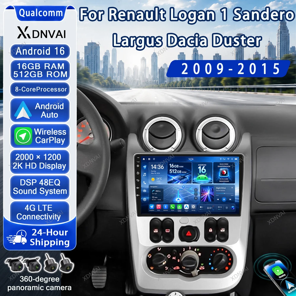 Android 16 Video Player For Renault Logan 1 Sandero 2009 2010 2011 2012 - 2015 Largus Dacia Duster GPS Car Radio Multimedia DSP