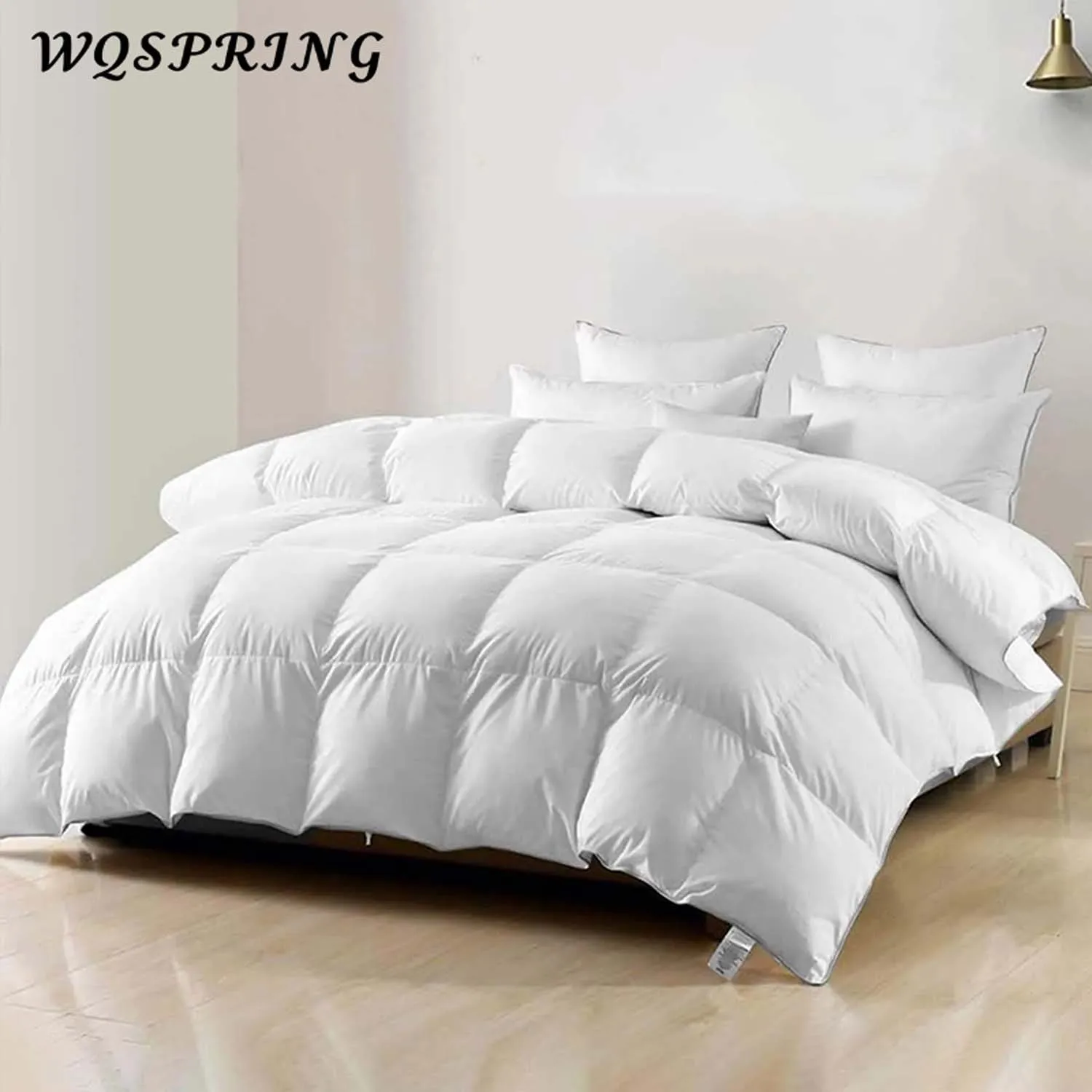 

WQSPRING White Goose Down Comforter Filled with Feather and Down All Season Bedding Duvet Unltra Soft Quilt Winter Warm Blanket