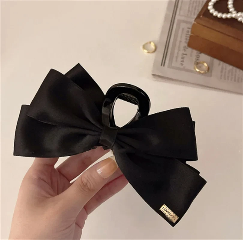 New Large Black Fabric Bow Grab Hair Clips Women\'s New Korean Style Hairpin Fashion Shark Cawl Clips Girls Hair Accessories