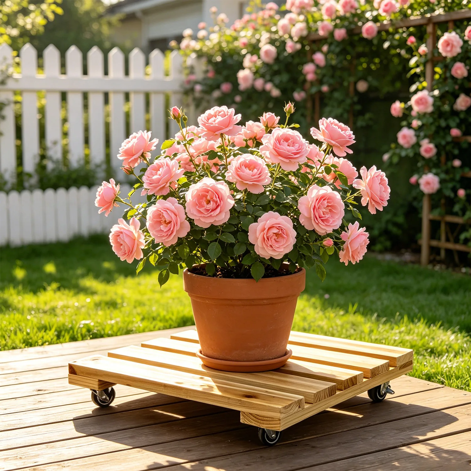 

1Set Pratical 360° Rotated wheeled Wooden Pot Trays, Flower Rack with lockable casters, Suit for Flower Stand, Potted plants