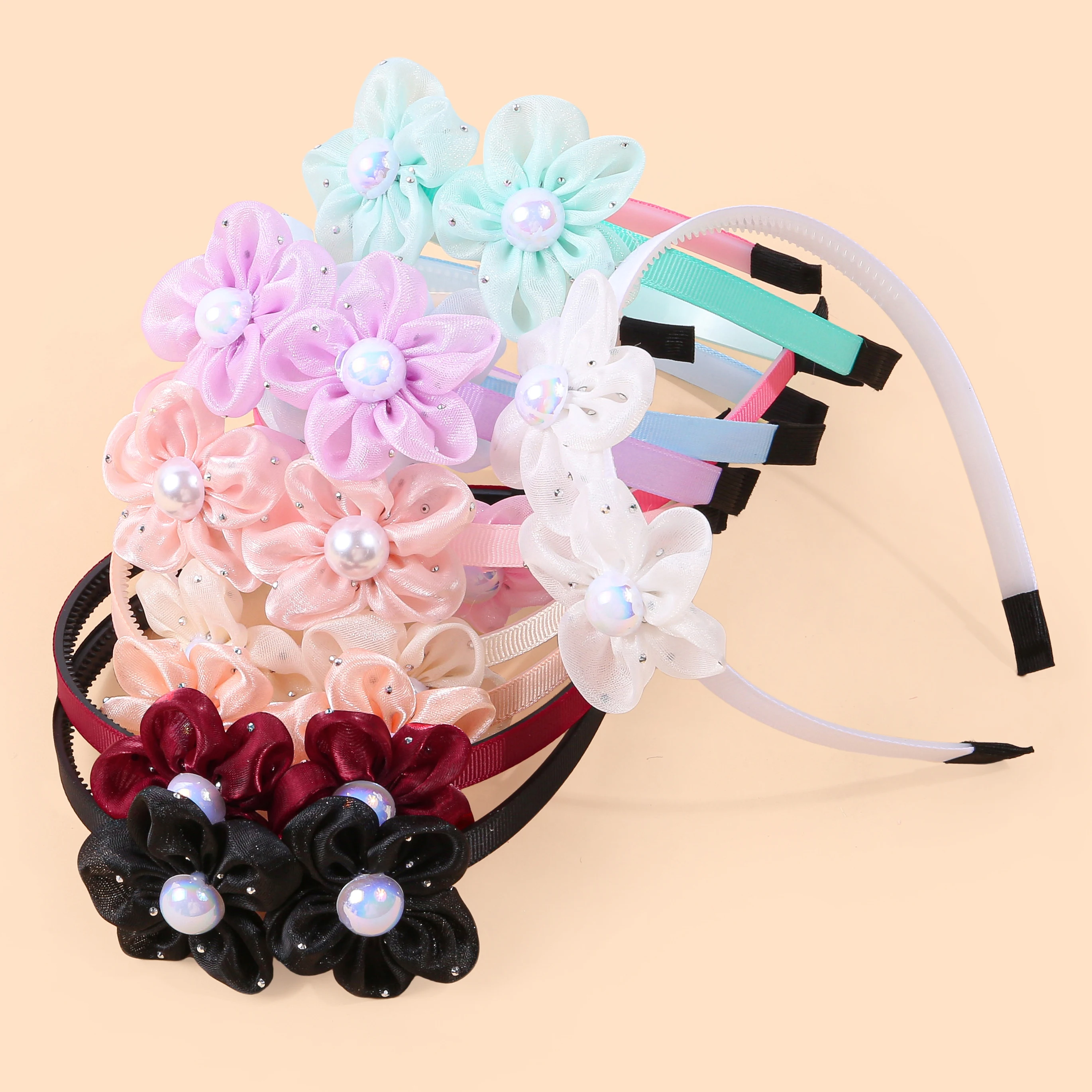 5pcs Crystal Flower Headbands Women Girls Pearl Floral Hairbands Teeth Headband Children Kids Hair Accessories