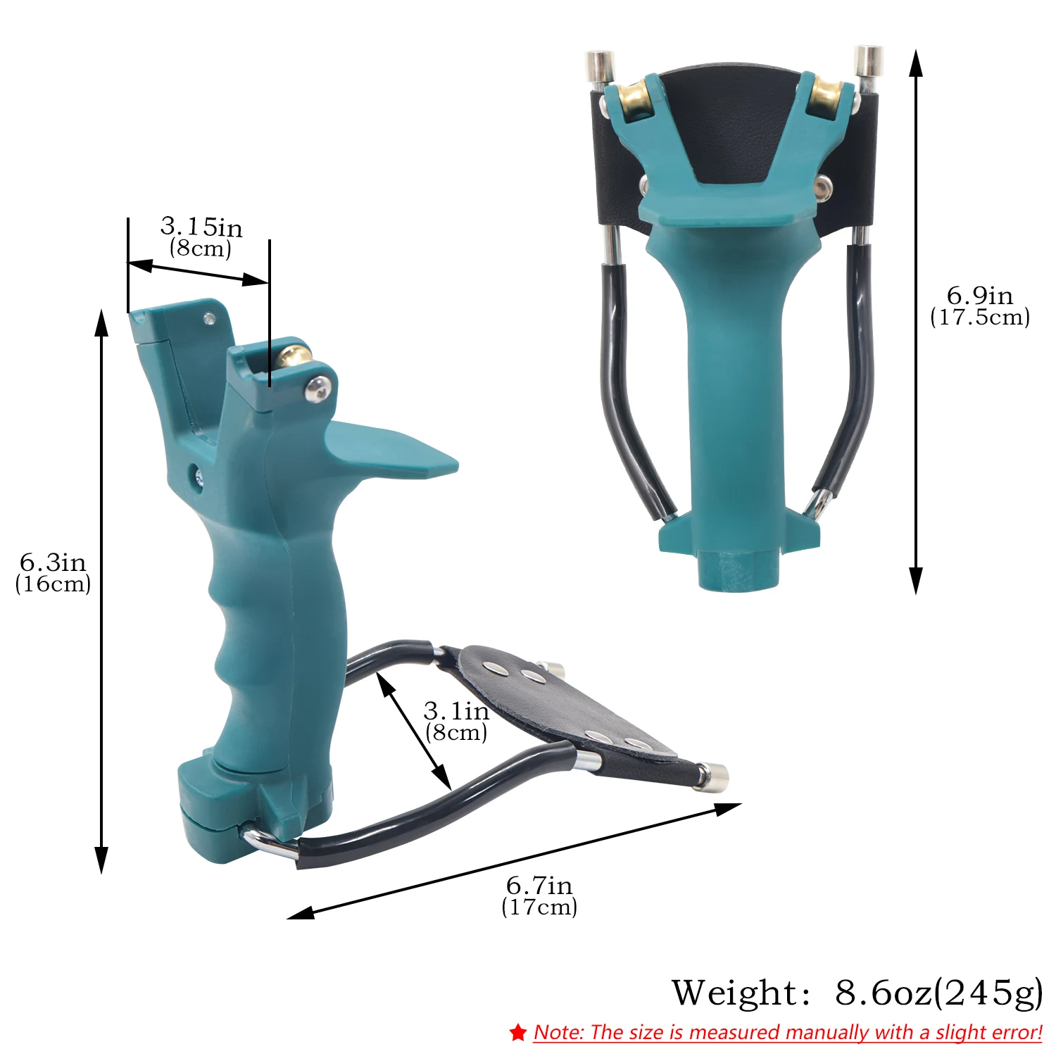 Teal ABS Y-Shaped Fishing Slingshot Ergonomic Wrist Brace Handle Outdoor Target Practice