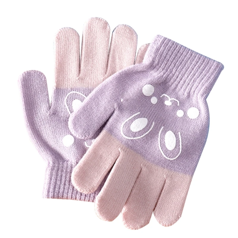 Cartoon Bear Bunny Cat Pattern Glove Winter Warm Gloves Boys Girls Kids Outdoor Playing Winter Gloves for 4-8 Years Old