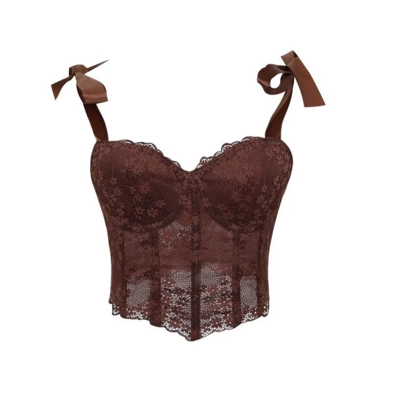 

Модный женский сексуальный кружевной корсет, укороченный топ на бретельках без рукавов, однотонная бретелька