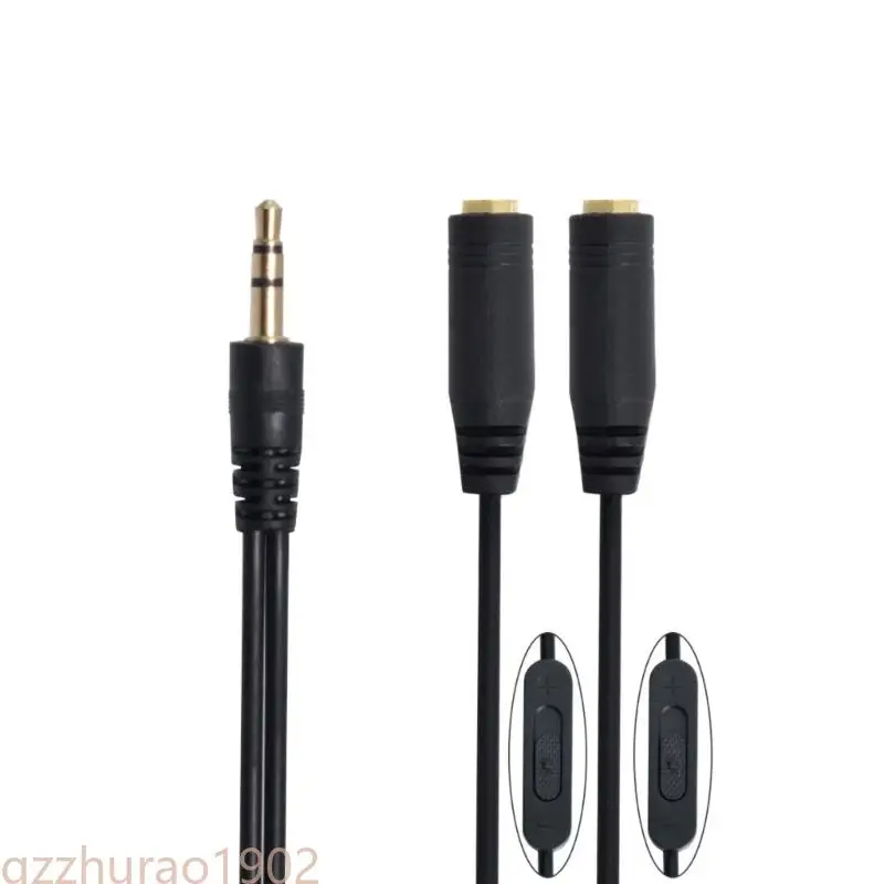 

97QB 3.5mm Male to Double Female Splitter Cord Headphone Adapter with Vol Control