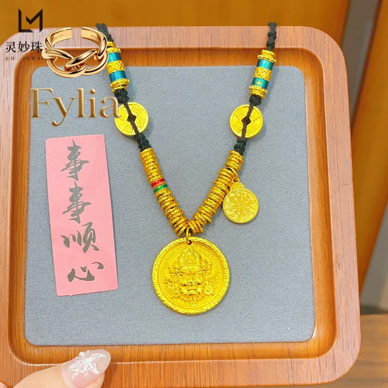 Fylia Jewelry   9999 24K real   store same style yellow treasure god disk necklace pendant money string solid sweater ch