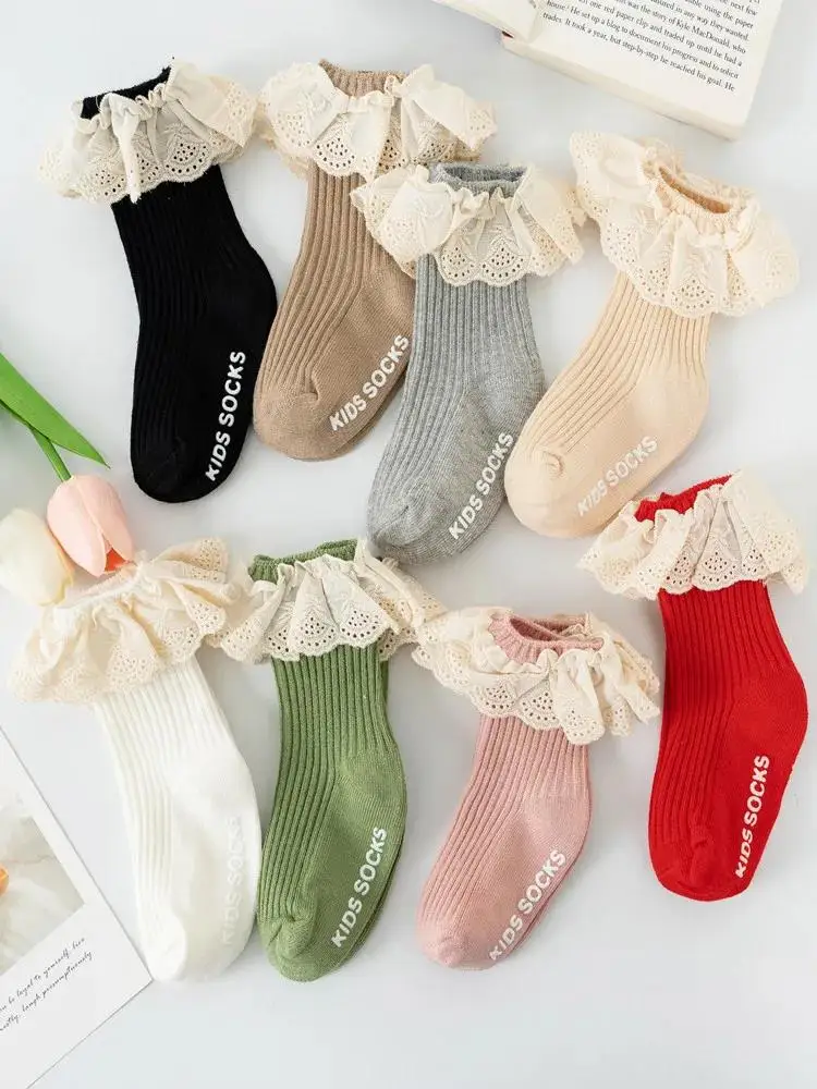 New Baby Girls Boys Socks Newborn Infant Kid Knee High Lace Socks Toddler Anti Slip Cotton Infant Long Sock For 0-3 Years