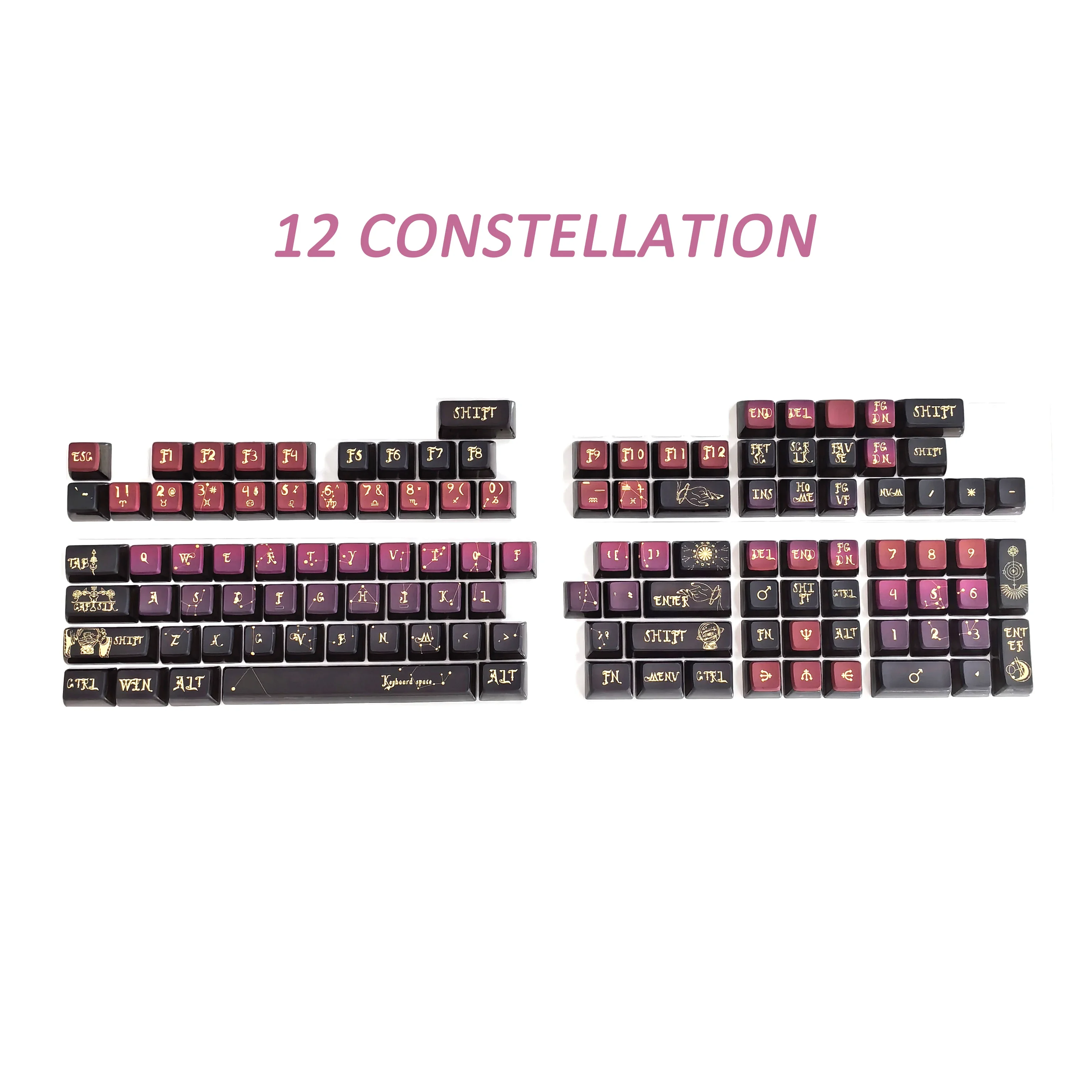 Imagem -06 - Pudim Keycap Translúcido 12 Constelações Material Retro Gradiente Vermelho e Roxo Pbt e pc Keycap Faça Você Mesmo 117 Chaves