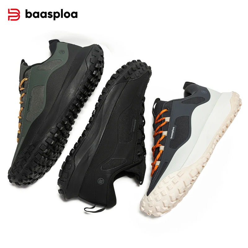 Baasploa New Men Hiking Shoes Anti Splash Water Outdoor Sneakers for Men Comfort Casual Sneakers Męskie antypoślizgowe odporne na zużycie