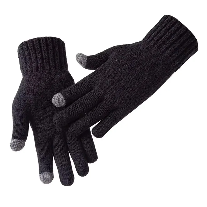 Winter Warm Men Knitted Touchscreen Gloves Thick Fleece Lined Thermal Driving Cycling Full Finger Solid Male Business Gloves