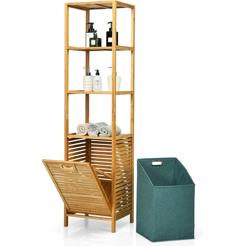 

Tilt Out Laundry Hamper with Shelves 4 Tier Storage Organizer with Removable Basket for Bathroom Bedroom Closet