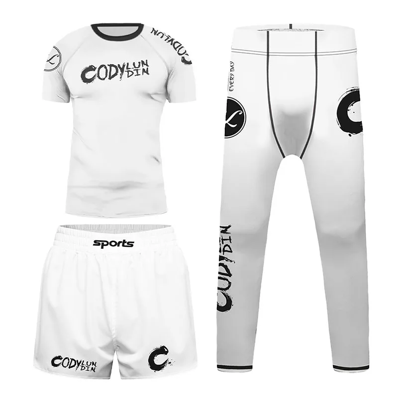 Father Son Quick Dry Breathable BJJ Rashguard Set Kids Black White Elastic Fabric Martial Arts Grappling Training Activewear