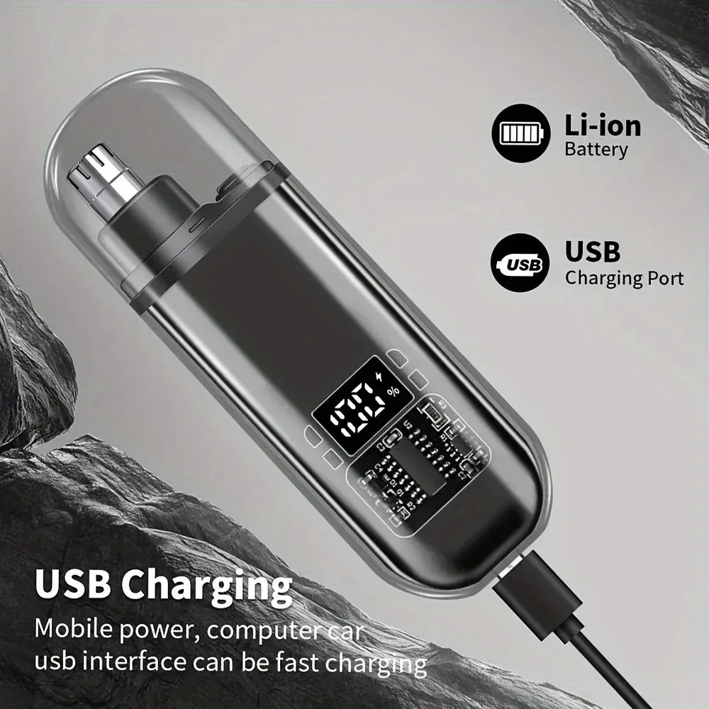 USB Rechargeable Nose & Ear Hair Trimmer for Men Portable Mini Electric Grooming Kit Fast Charge Compact Design for Travel Daily