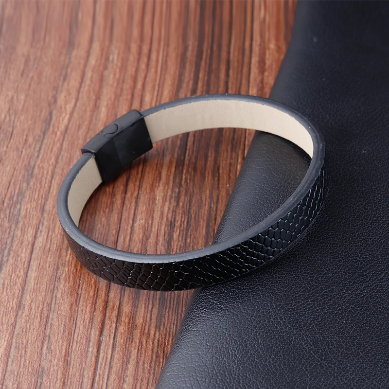Simple Style snake bracelet men Leather Black  Stainless Steel Clasp Neutral Accessories Hand-woven Charm Jewelry Gifts