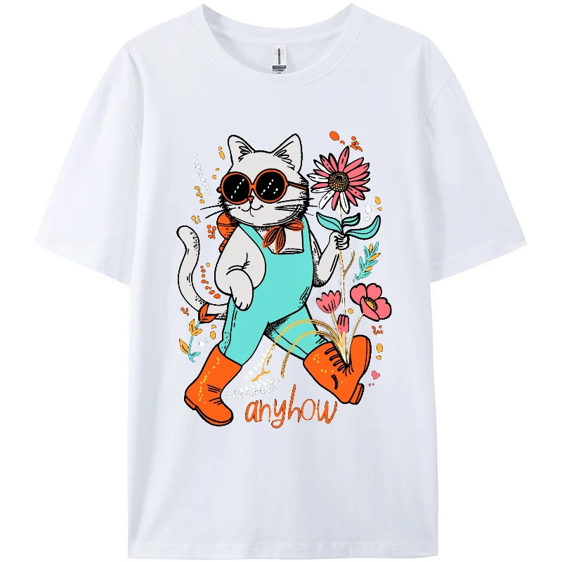 T-shirts Berserk Women,Cute Cat Graphic Print TShirt,100% Cotton, Oversided ,Anime,Spring Summer Short Sleeves，Casual，Overside