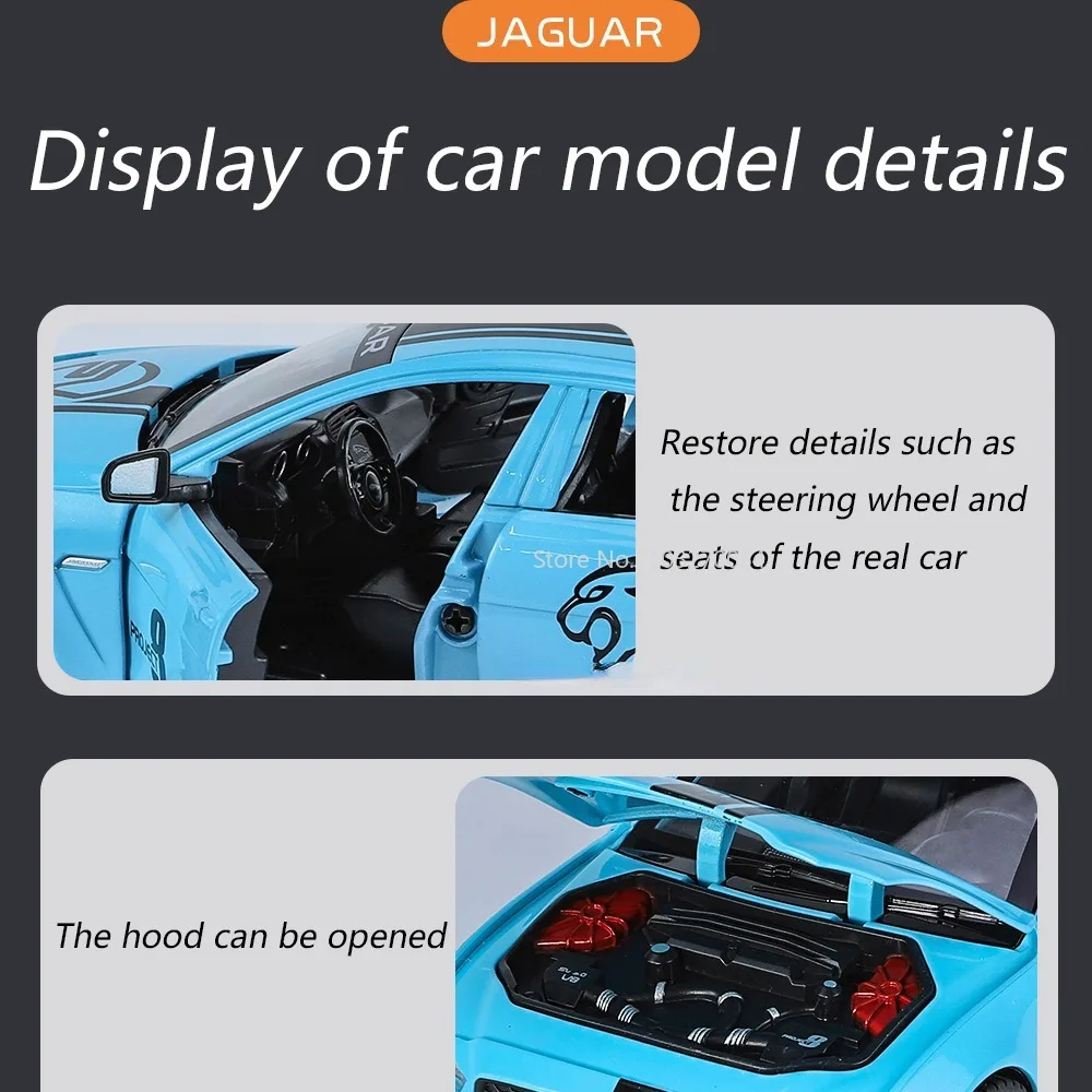 1/24 Jaguar XE SV Project 8 Toy Car Model Alloy Diecast with Sound Light Toys Vehicles Boys Birthday Gift Collection Decoration