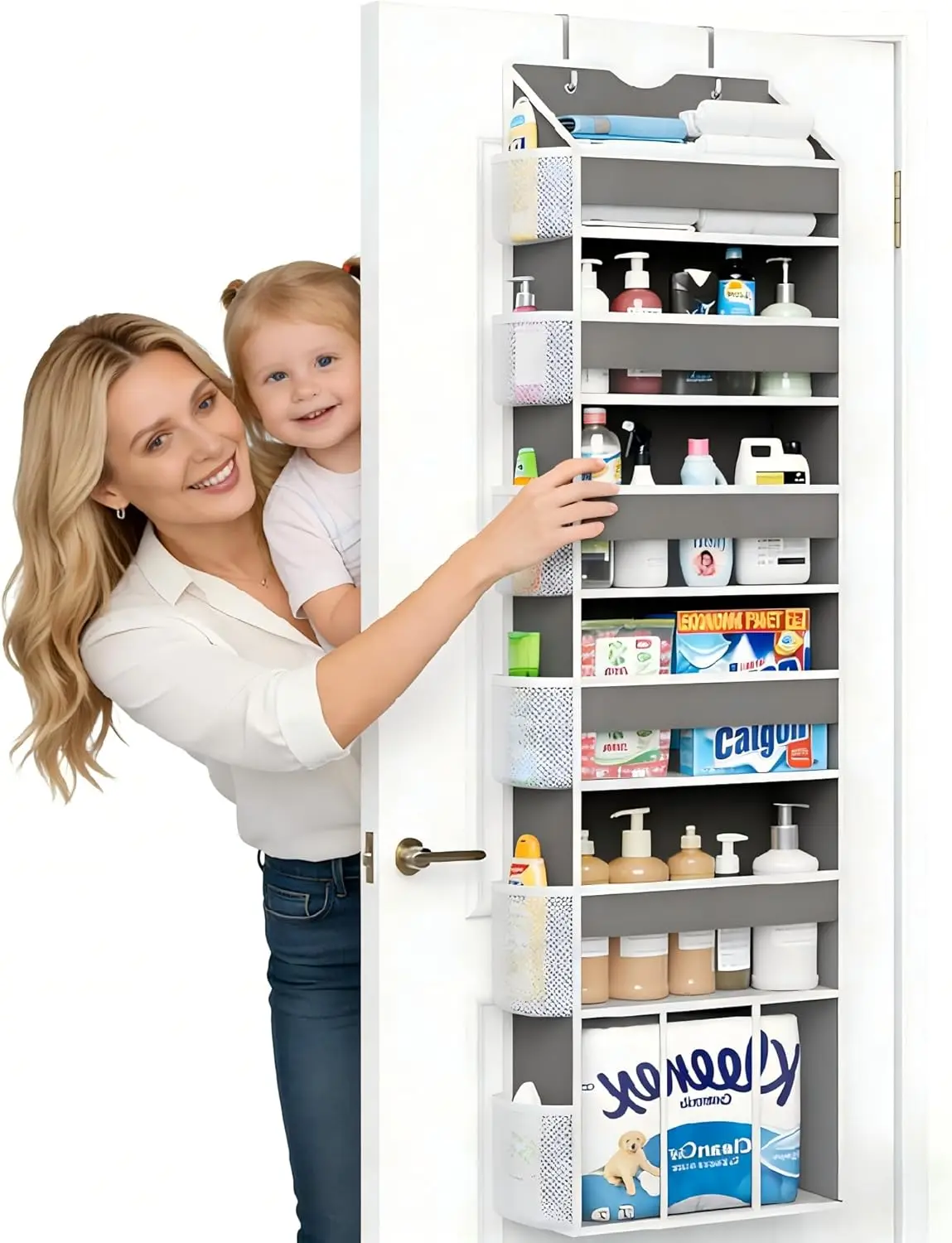 

2-Pack Over-the-Door 6-Shelf Organizer, Heavy Duty Grey Storage for Bathroom, Closet, Nursery, Bedroom, Pantry, Laundry – 50lb C