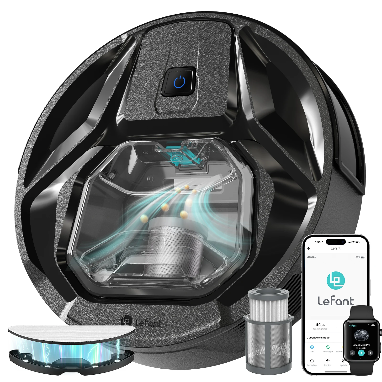 Lefant M320 Robotstofzuiger met Mop, Krachtige Zuigkracht van 6000Pa, Zichtbare Stofcontainer, Tapijtdetectie, Alexa Spraakbesturing