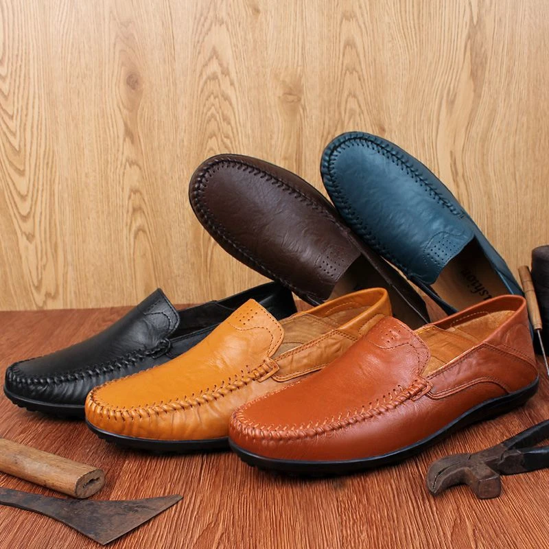 

Moccasins Italian Breathable Slip on Male Boat Plus Size Genuine Leather Men Shoes Casual Luxury Brand Formal Mens Loafers