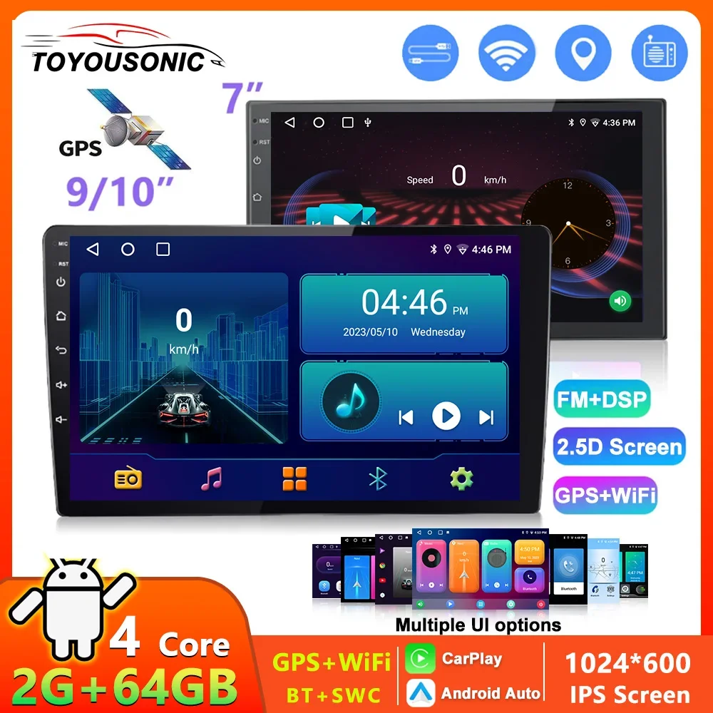 

Автомагнитола TOYOUSONIC, 2 Din, 7/9/10 дюйма, автомобильная стереосистема CarPlay, Android, Wi-Fi, FM, BT, GPS, 8163, универсальный мультимедийный видеоплеер