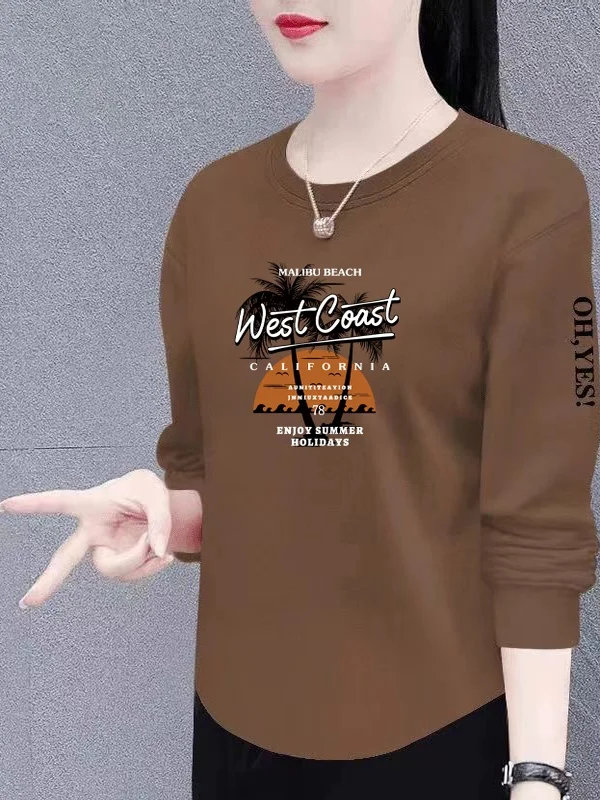 

Slim Fit Long Sleeve Base Shirt Women's Midlife Fashion Small Shirt Print Warmth Polyester Fiber Simple Style Chinese Brand