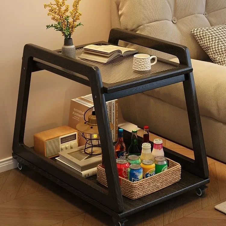 Movable coffee table Solid wood minimalist trolley side table Living room Sofa side cabinet Bedside small table