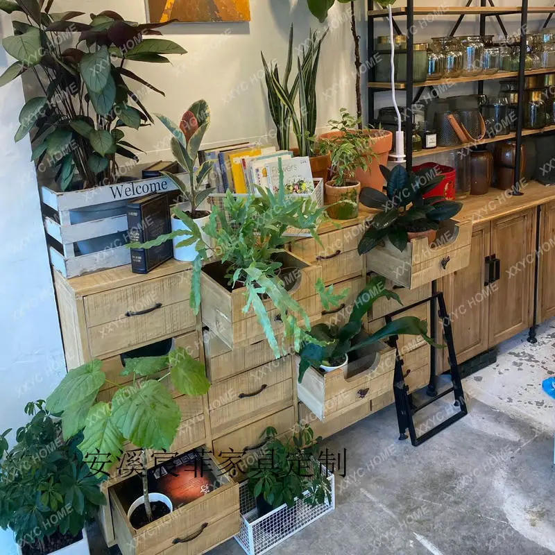 Flower shop flower shop chest cabinet retro solid wood old country storage cabinet drawer display simple modern cabinet