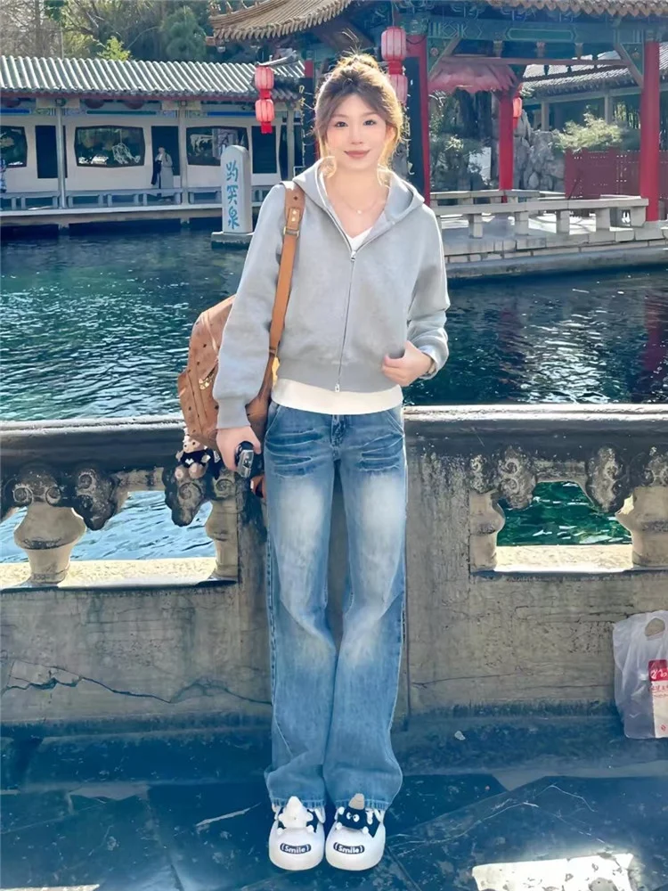 

Retro Low Waist Bell Bottom Wide Leg Jeans Women's Spring Autumn Loose Slimming Long Floor Length Pants Casual Fashion