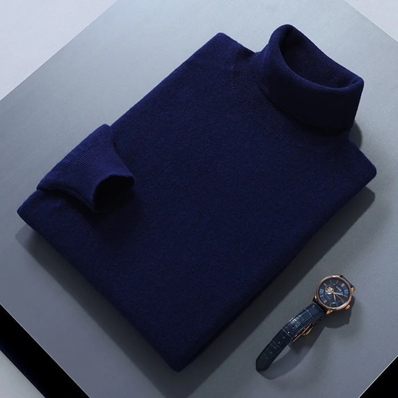 Cashmere Cotton Blend Turtleneck Men Pullover 2025 Autumn Winter High Collar Jumper Jersey Hombre Pull Homme Knitted Sweater