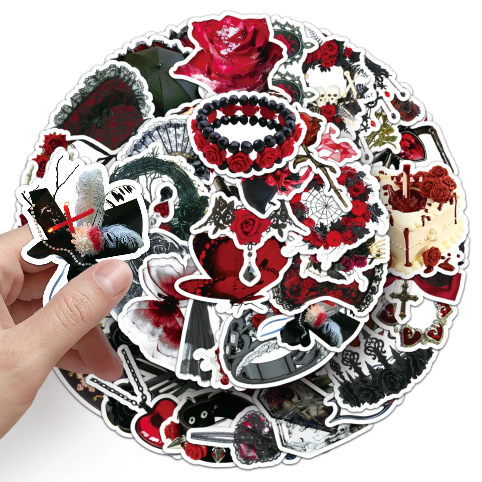 

50PCS Red Rose Gothic Style Halloween Retro Doodle Creative Decorative Stickers Waterproof Decorative Toys DIY Motorcycle Desk
