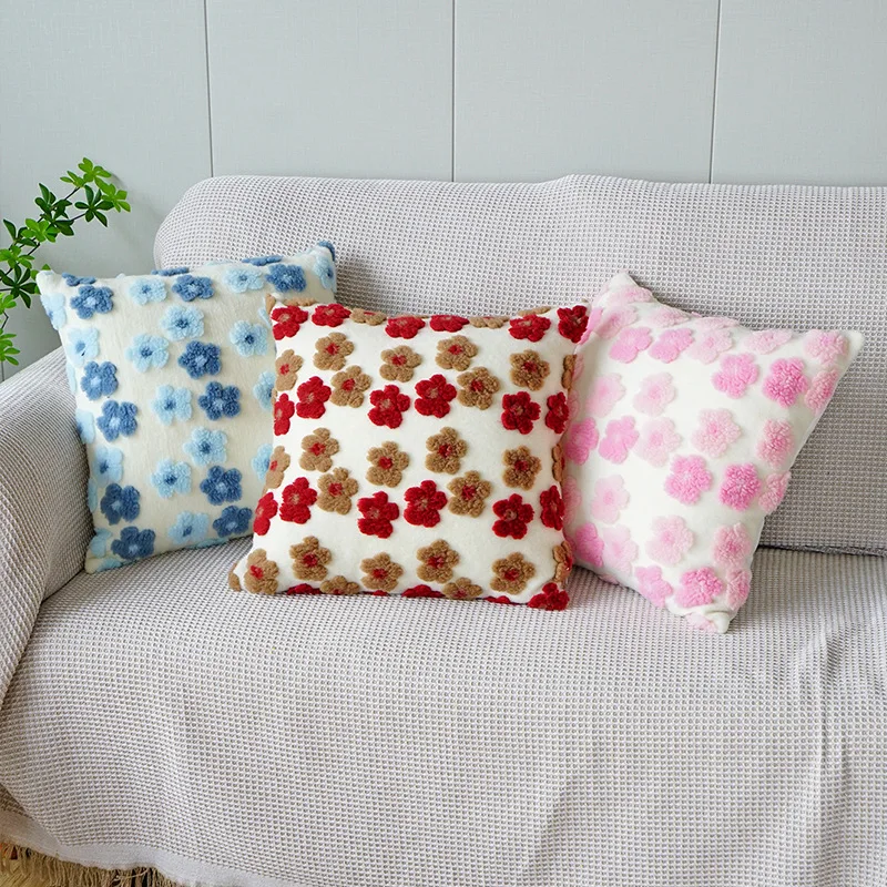 

Three-Dimensional Flower Cushion Cover 40X40 Embroidery Wool Throw Pillow Covers Jacquard Sofa Pillow Headboard Pillowcases