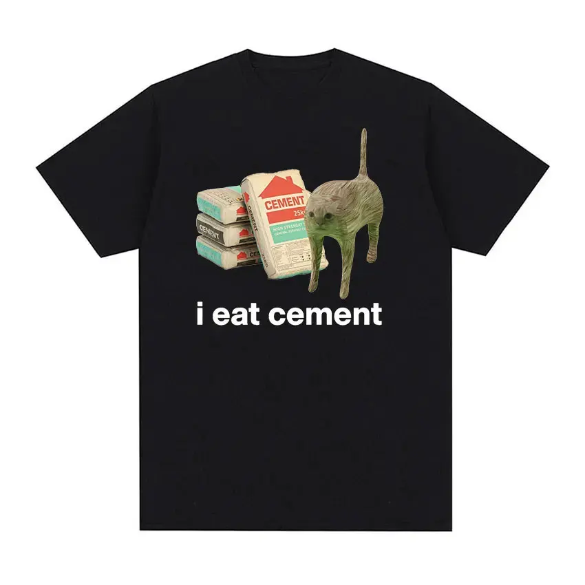 Save The Environment Eat Plastic Cute Cat Graphic T Shirt Funny Men Women O-Neck Clothing T-shirts 100% Cotton Oversized T-shirt