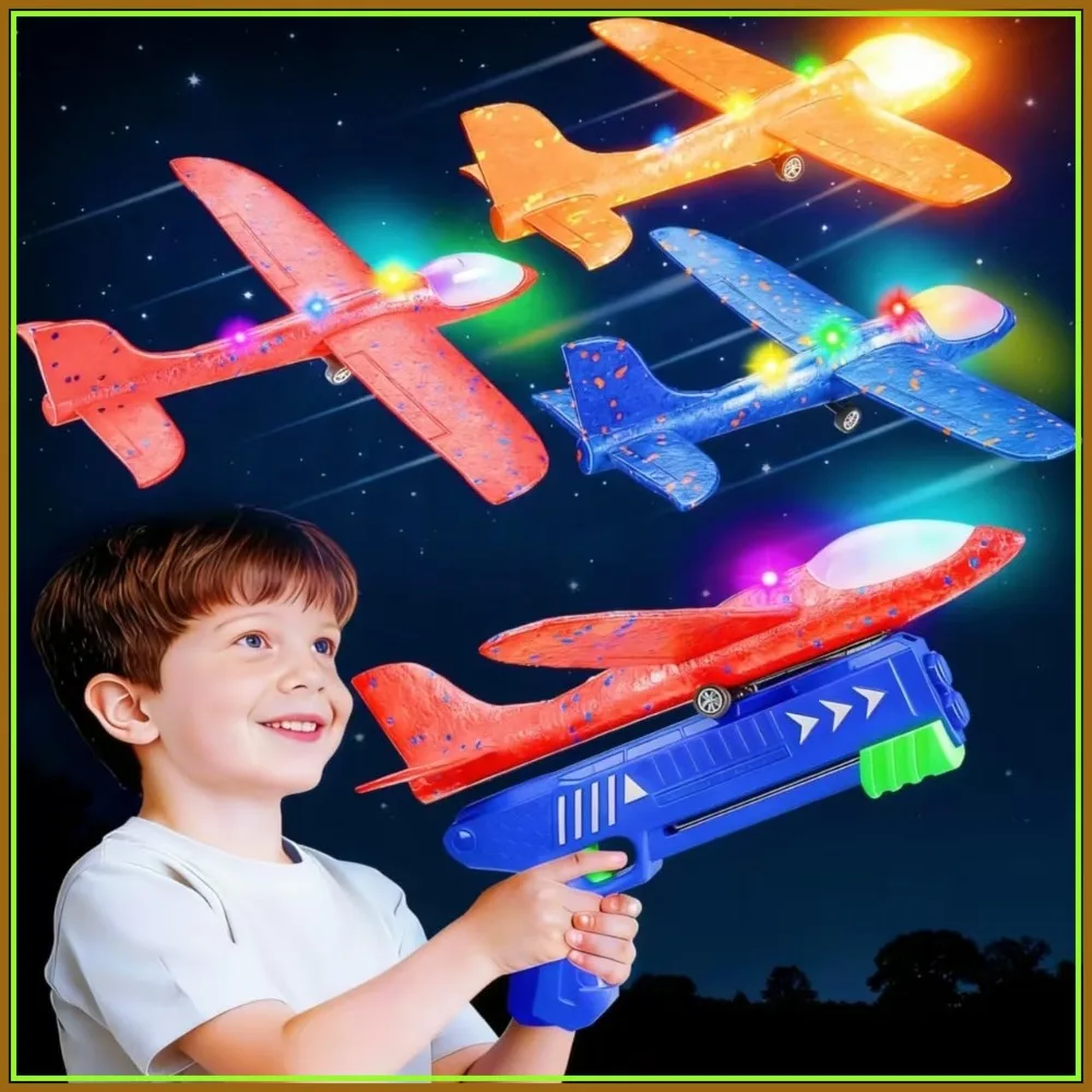 

3 Pack Airplane Launcher Toys: LED Foam Glider Planes Outdoor Flying Gifts for Boys