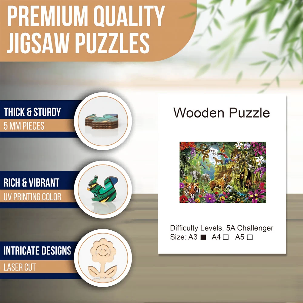 Rompecabezas de madera para adultos y niños, mundo Animal, arte de rompecabezas de madera, piezas únicas con forma de Animal