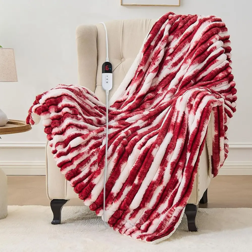 

Heated Blanket Throw - 50"x60" ast Heating Bed Electric Blankets Throw with 6 Heating Levels & 4 Hours Auto O, Sot Ribbed aux ur