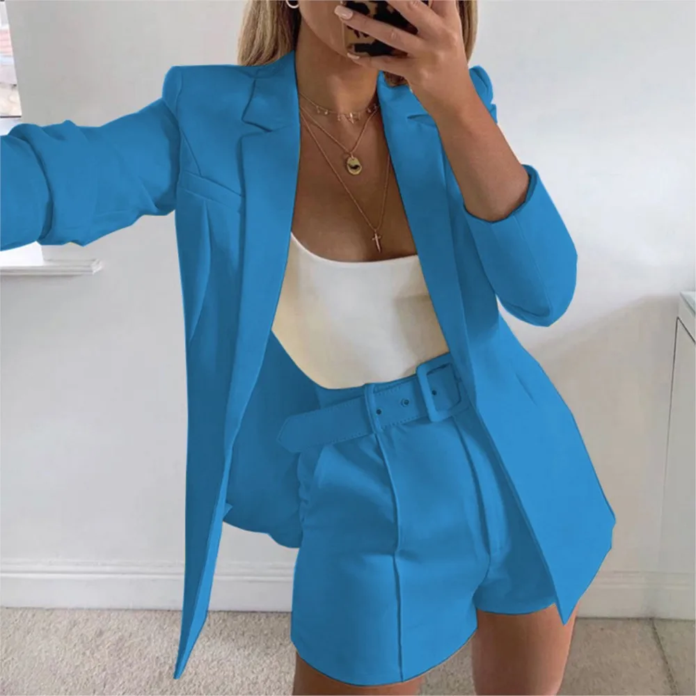 Abito moda donna Set due pezzi Cardigan a maniche lunghe con risvolto Top + pantaloncini 2025 Abito sexy primavera e autunno Casual Office Ladies