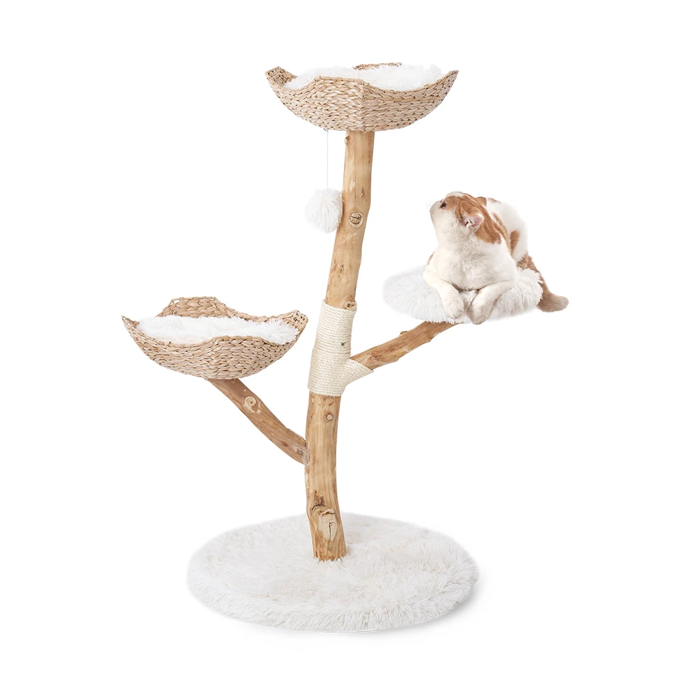 

Modern Cat Tree Multi Level Natural Wood Cat Tower Unique Design Easy Climb For Small And Old Cats