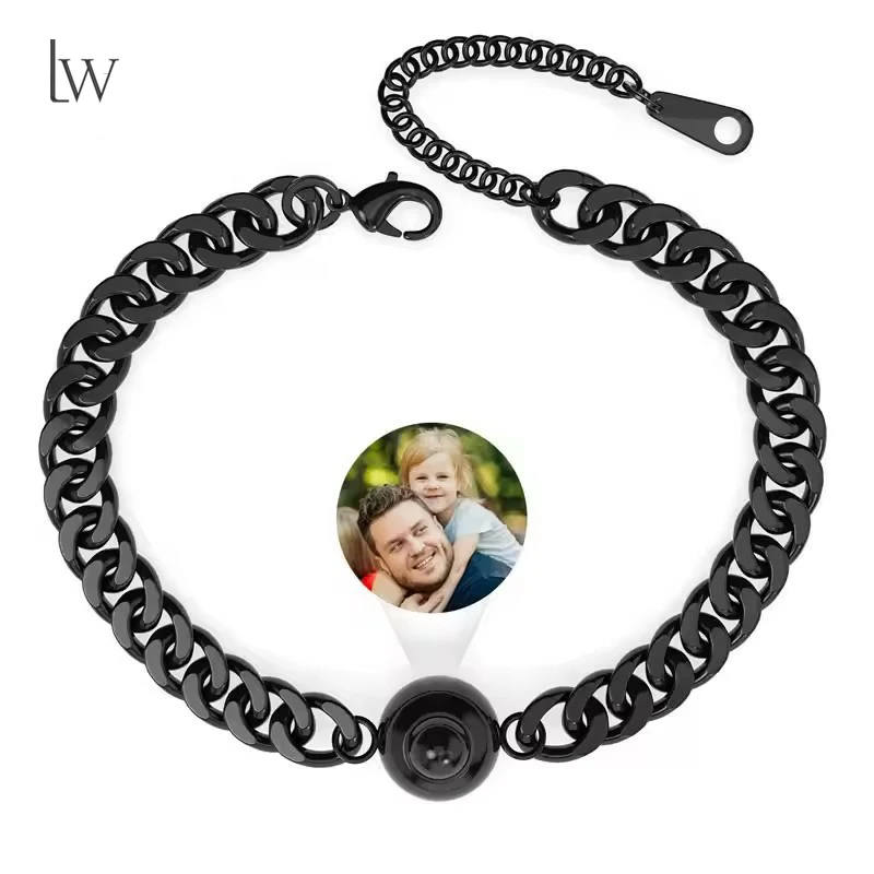 Custom Picture Bracelets Titanium Steel Customized Projection Bracelet with Photos, Memorial Birthday Gifts for Men/Friend/Dad