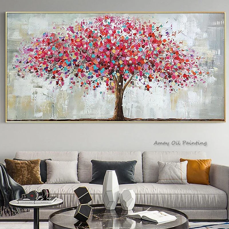 Handpainted Thick Acrylic Textured 3D Abstract Pink Tree Oil Painting No Frame Dropship Wall Hanging Art Paintings Art
