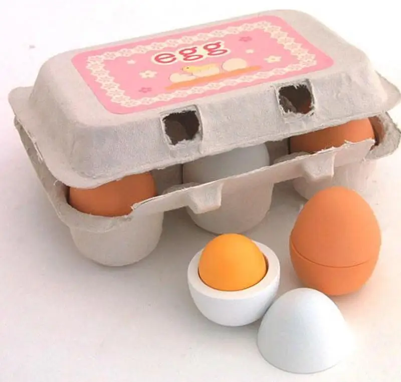 Juguetes de comida de imitación de madera para bebés, huevos de pato y pollo, aprendizaje temprano para niños pequeños, 6 piezas por juego