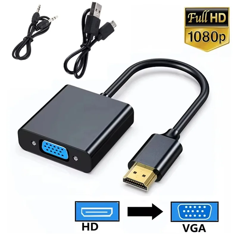 HDMI-compatible to VGA Adapter Cable HDTV to VGA Cable Converter With 3.5mm Audio Cable For PC Laptop TV Box Projector Display