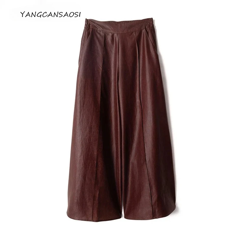 Women's Fashion Clothing Classic Oil Leather Old Material 100% Natural Mulberry Silk Red Cloud Yarn Retro Casual Wide Leg Pants