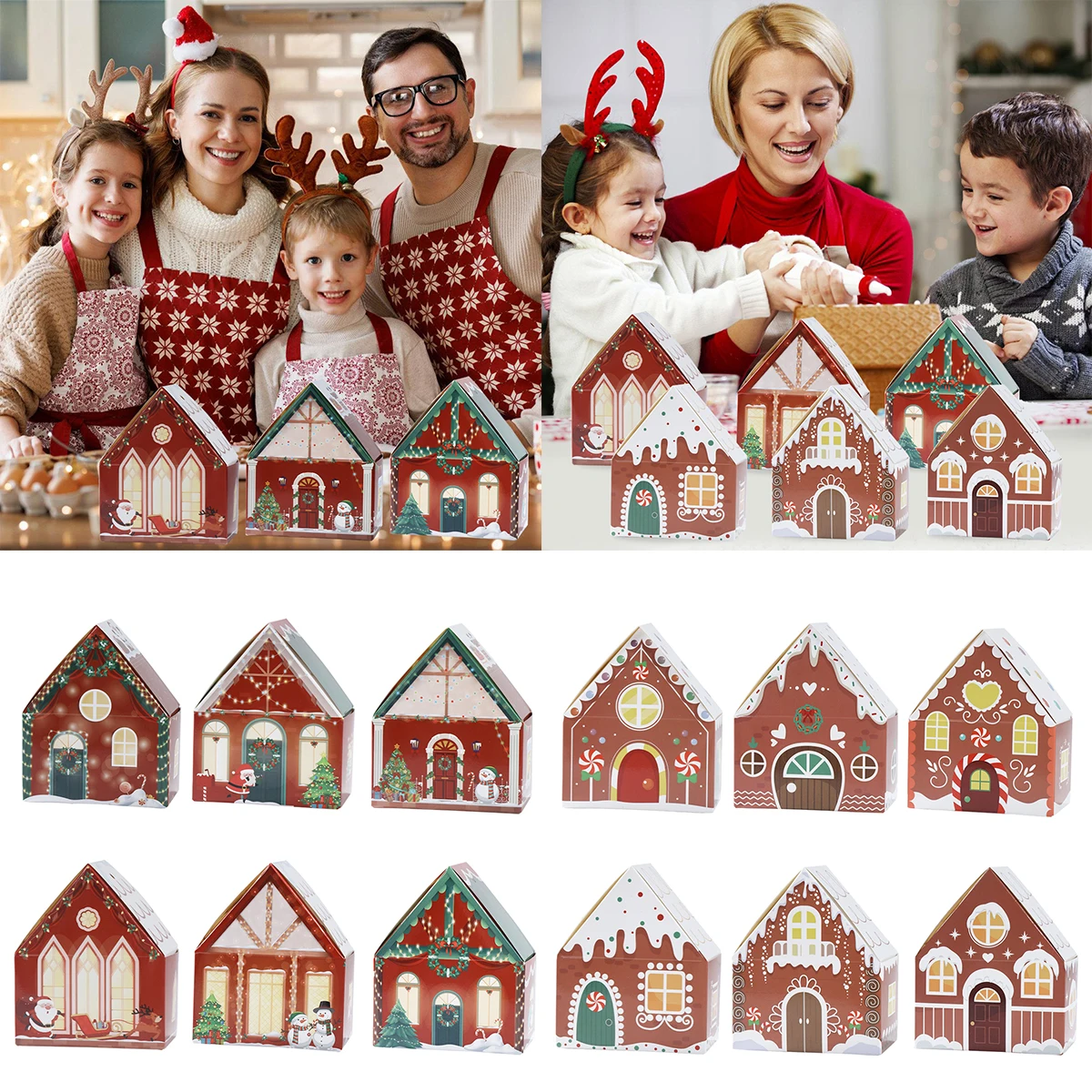 Christmas Candy Box House Shape Gift Boxes Merry Christmas Decorations 2024 Kids Favors Xmas New Year Gift Packaging Bags 2025