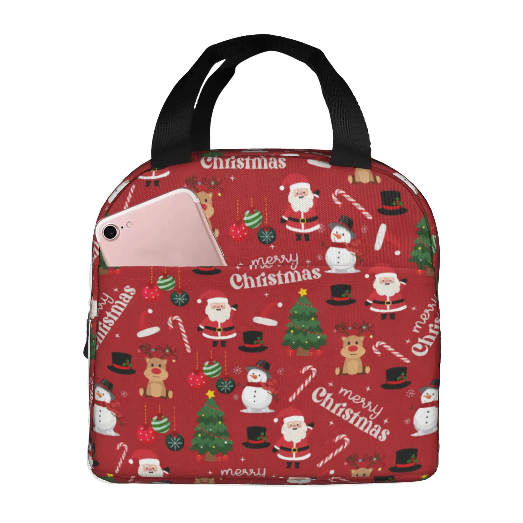 Christmas On Fire Brick Red  Lunch Bag Women Cute  Warm Cooler Insulated Lunch Box for School