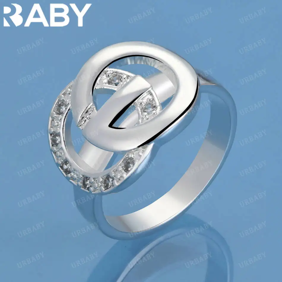

URBABY 925 Sterling Silver Size 7-10 Zircons Geometric Ring For Women Men Fashion Jewelry Vintage Grace Charm Noble Party