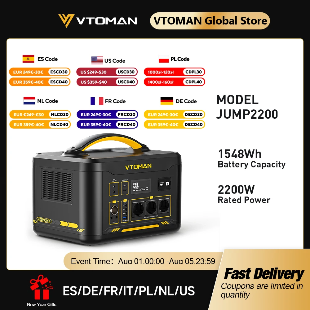 

Портативная электростанция VTOMAN JUMP 2200, 828/1548 Втч, LiFeP04, аккумулятор, солнечный генератор, солнечный генератор для дома, кемпинга, кемпинга