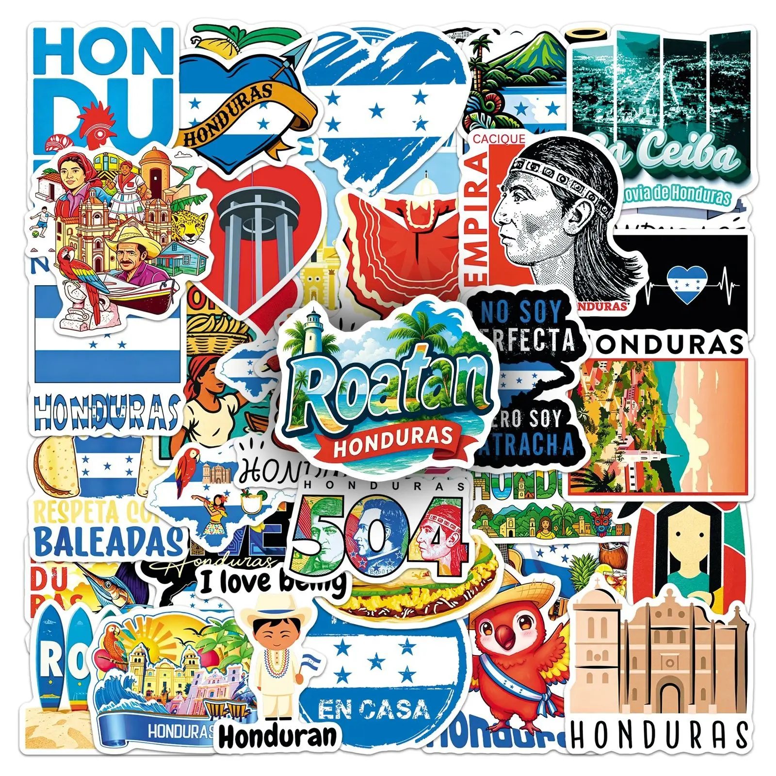 50pcs Honduras Stickers Landmark City Building Culture Waterproof for Laptop Phone Journal Scrapbook Notebook Water Bottle