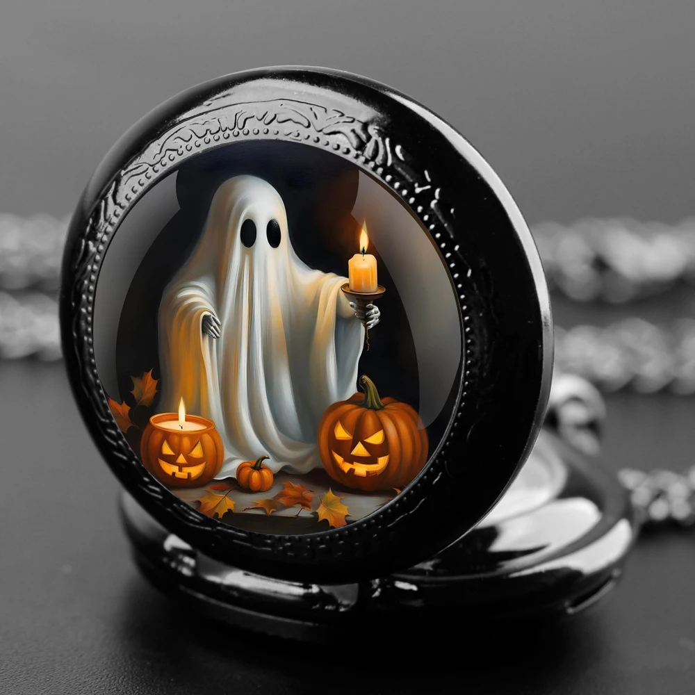 Reloj de bolsillo de cuarzo con cúpula de cristal fantasma para hombre, cronógrafo creativo con cadena colgante, Estilo Vintage, ideal para regalo de Halloween